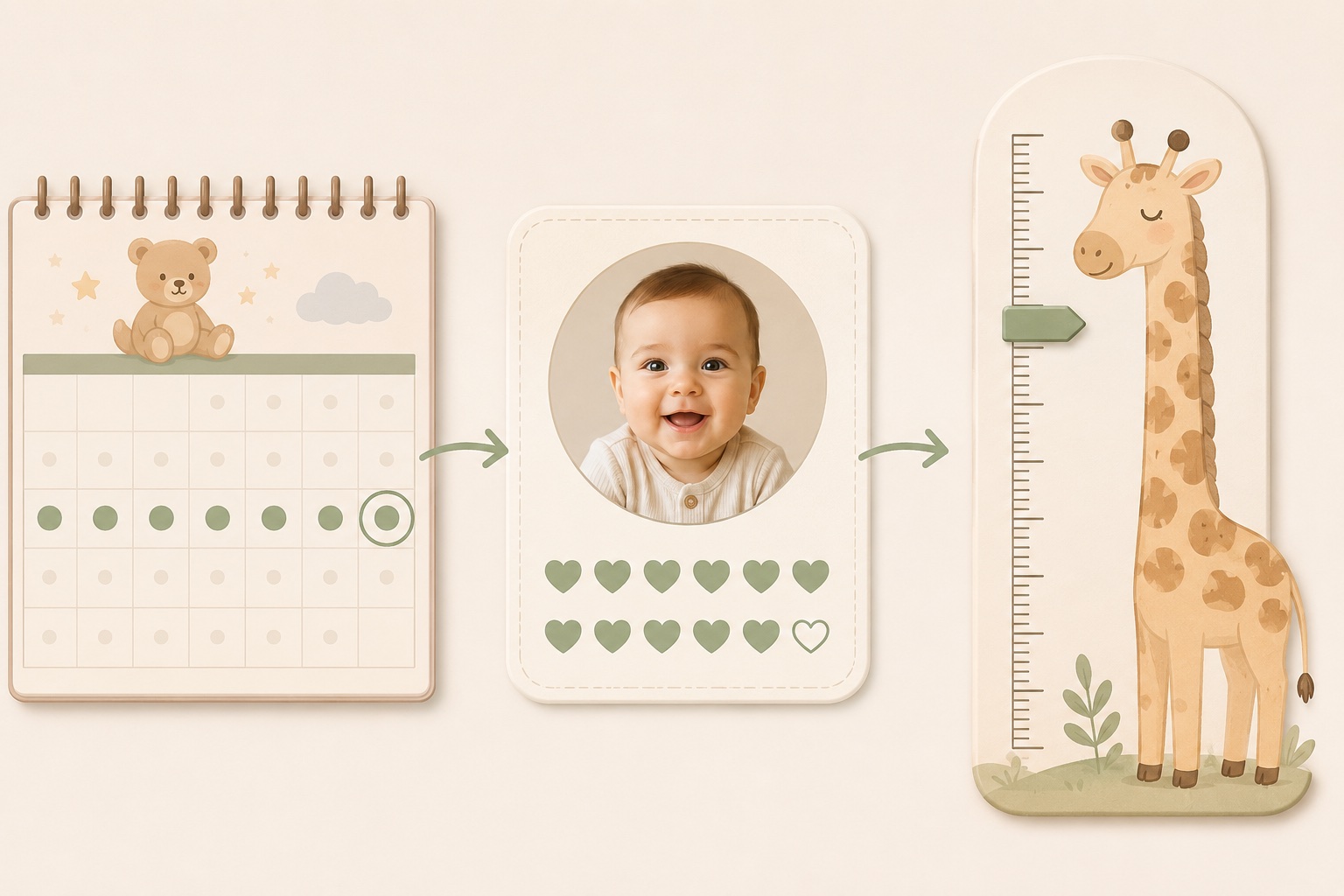 Calendar, child record and height marker showing age in months