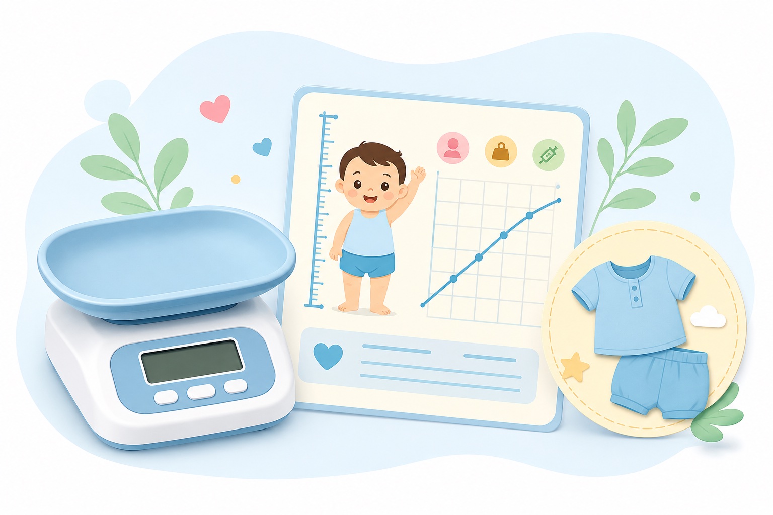 Baby growth record concept with calendar and height marker