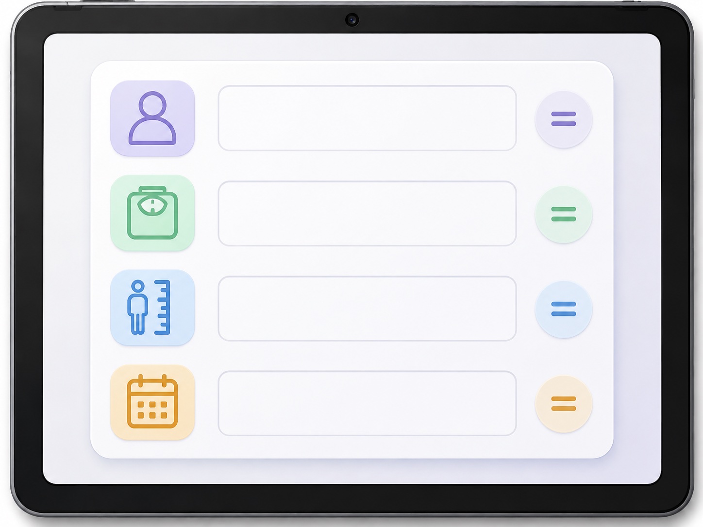 Tablet form concept for age, weight, height and measurement date inputs