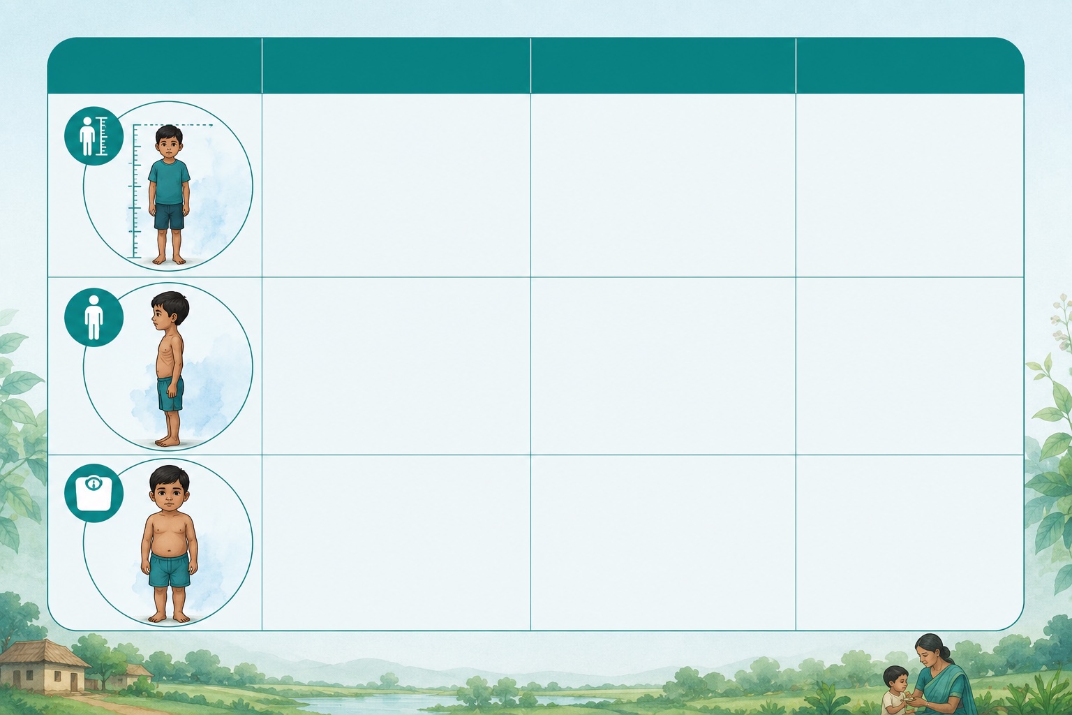 Comparison table template for stunting wasting and underweight screening indicators