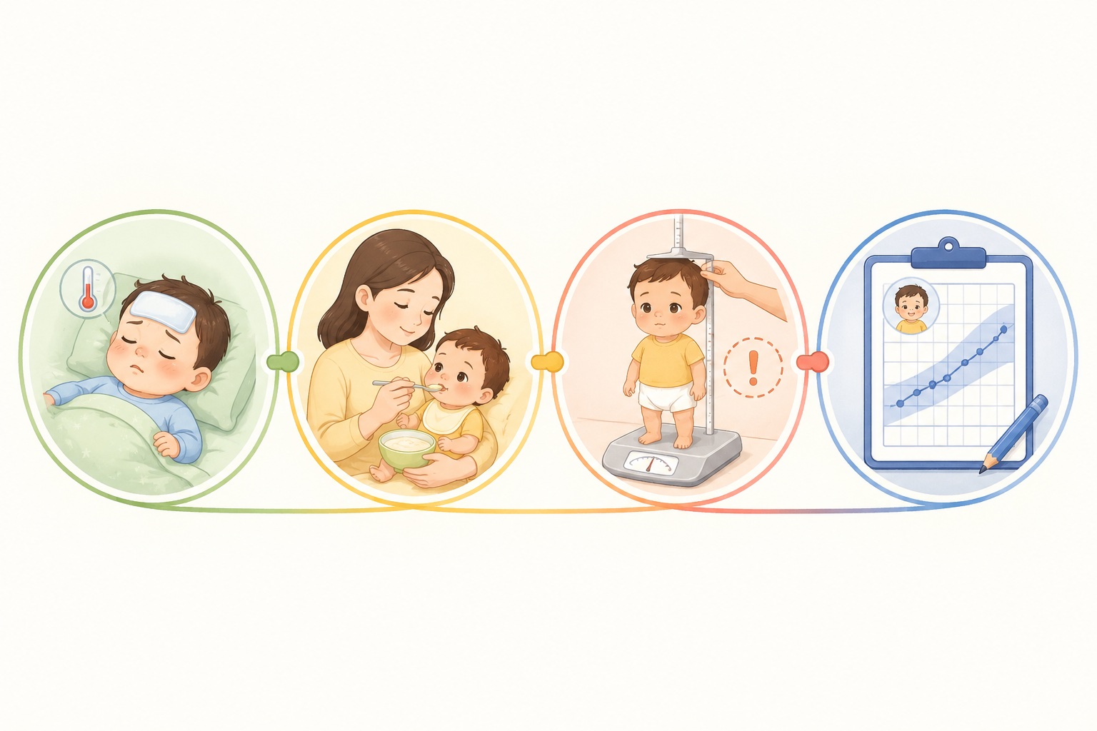 Sequence of fever feeding measurement warning and growth record checks