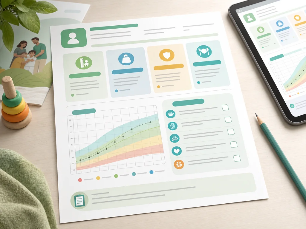 Poshan Calculator PDF report preview with growth result and next steps